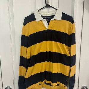 American Eagle Outfitters Yellow and Black Striped Polo Shirt